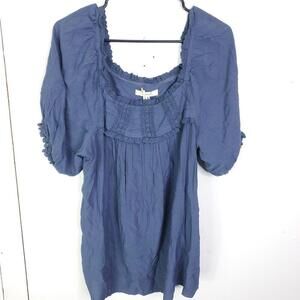 Laffaire Top Womens M Tunic Puff Half Sleeve Eyelet Embroidery Slate Crochet